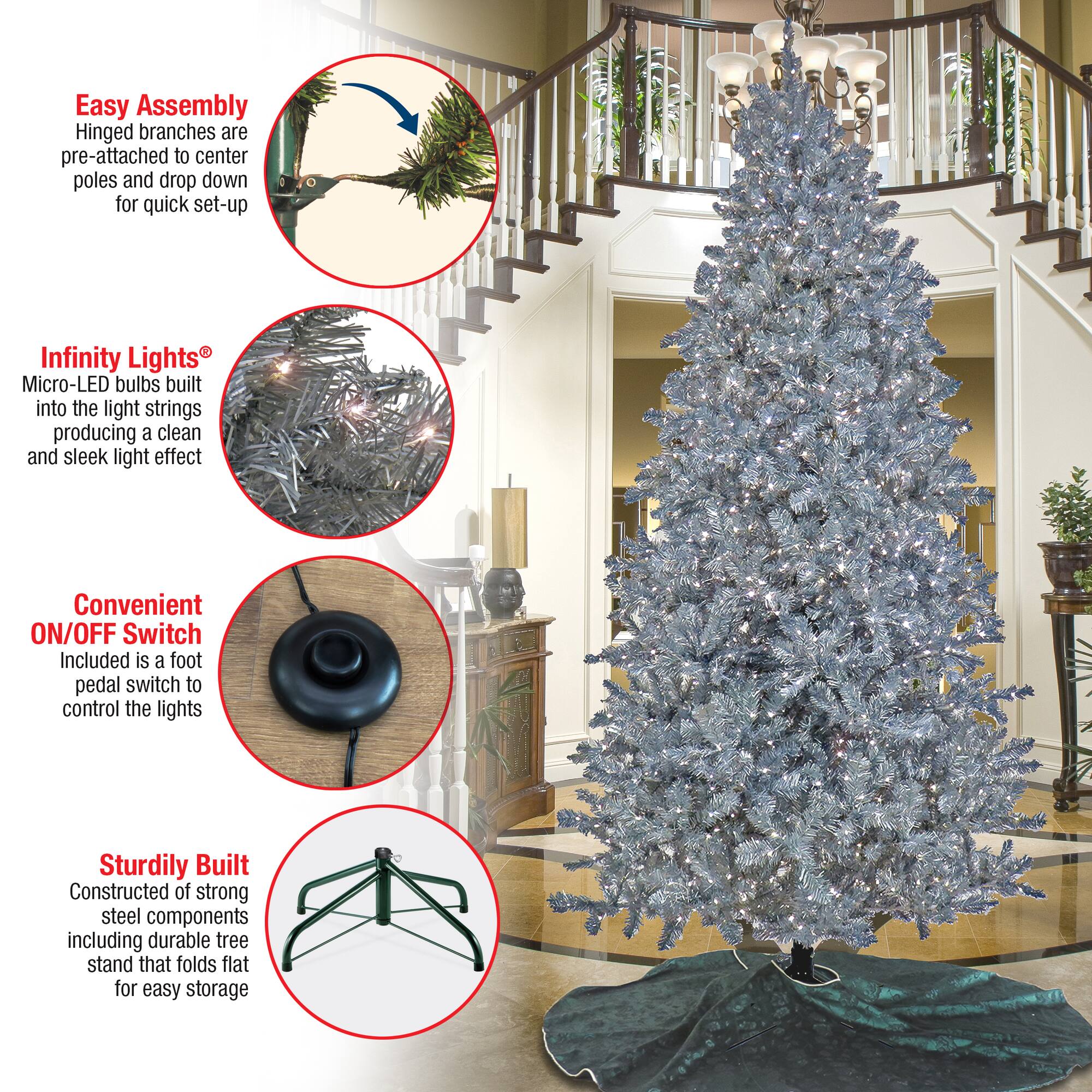 10ft. Pre-Lit Matte Silver Metallic Evergreen Artificial Christmas Tree